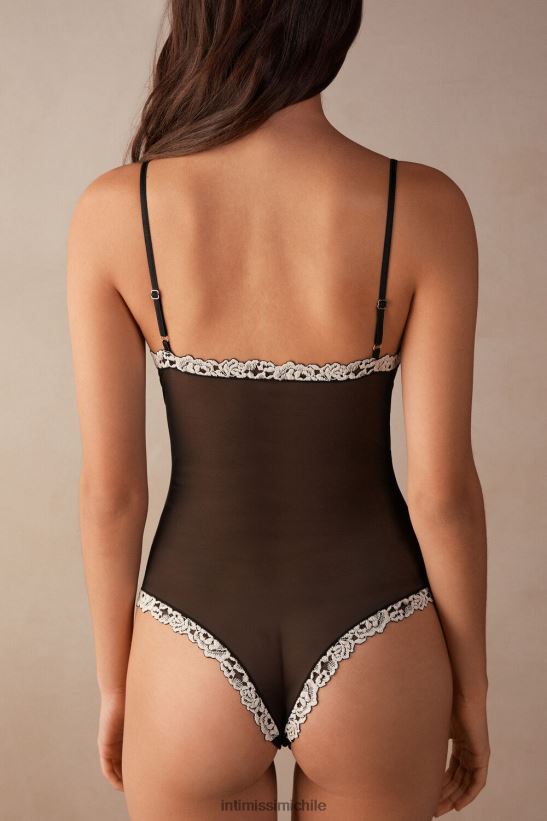 Intimissimi body de encaje y tul con bonitas flores mujer 9887-negro/marfil vestir L4BXFJ1228