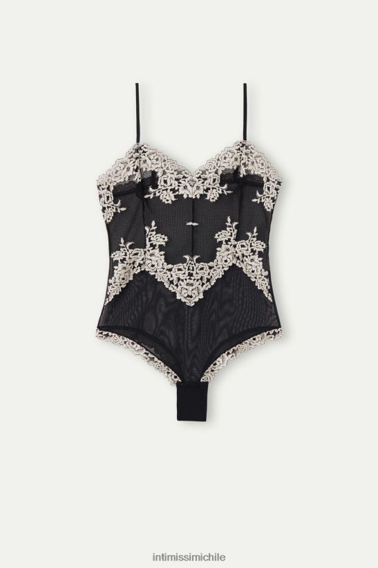 Intimissimi body de encaje y tul con bonitas flores mujer 9887-negro/marfil vestir L4BXFJ1228