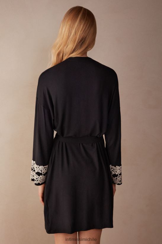 Intimissimi bata de modal flores bonitas mujer 9887-negro/marfil vestir L4BXFJ1644