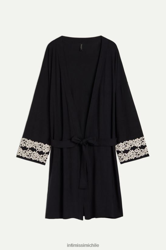 Intimissimi bata de modal flores bonitas mujer 9887-negro/marfil vestir L4BXFJ1644