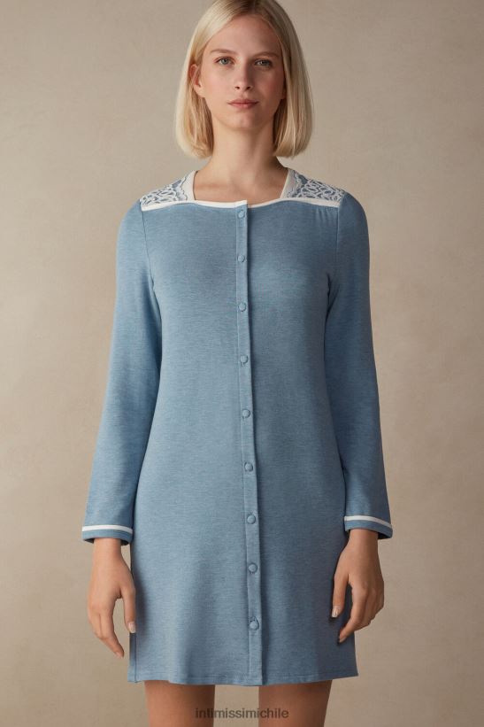 Intimissimi Modal de dormitorio romántico con camisón de lana con botones. mujer 145j-azul claro jaspeado/blanco polvo vestir L4BXFJ1584