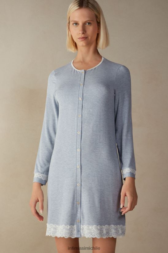 Intimissimi camisón con botones al frente y detalle de encaje mujer 009j-azul claro melange vestir L4BXFJ1603