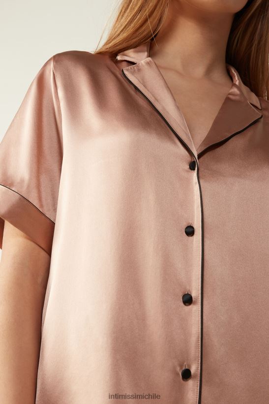 Intimissimi camisa de satén de manga corta con ribete en contraste mujer 163i-rosa satinado vestir L4BXFJ1645