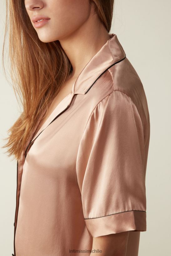 Intimissimi camisa de satén de manga corta con ribete en contraste mujer 163i-rosa satinado vestir L4BXFJ1645