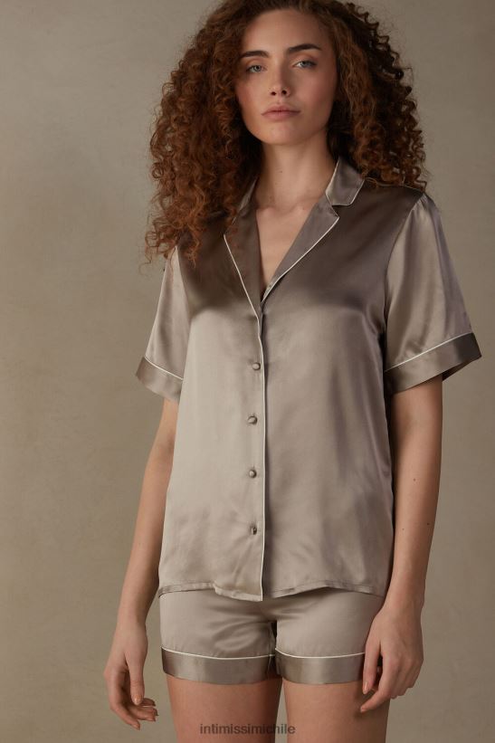 Intimissimi camisa de satén de manga corta con ribete en contraste mujer 651i-beige polvo vestir L4BXFJ1638