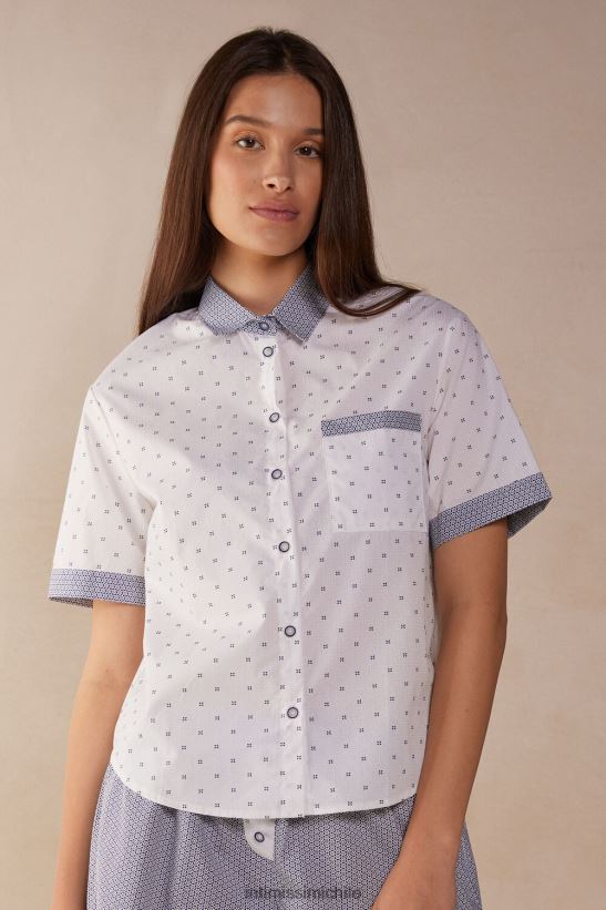 Intimissimi camisa santorini view de algodón de manga corta mujer 317j-santorini-print polvo blanco vestir L4BXFJ1507