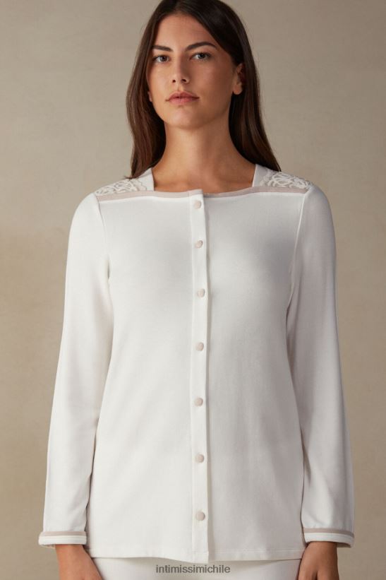 Intimissimi Modal de dormitorio romántico con top de lana con botones. mujer 157j-blanco polvo/rosa antiguo vestir L4BXFJ1589