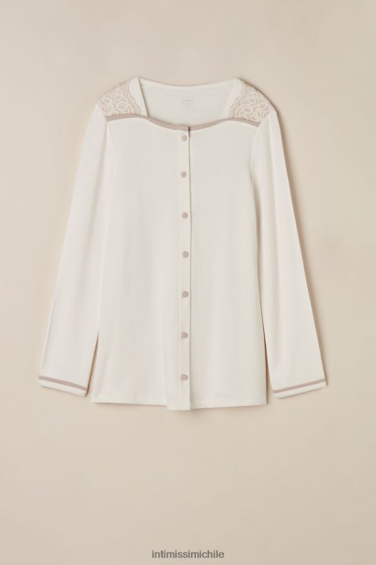 Intimissimi Modal de dormitorio romántico con top de lana con botones. mujer 157j-blanco polvo/rosa antiguo vestir L4BXFJ1589