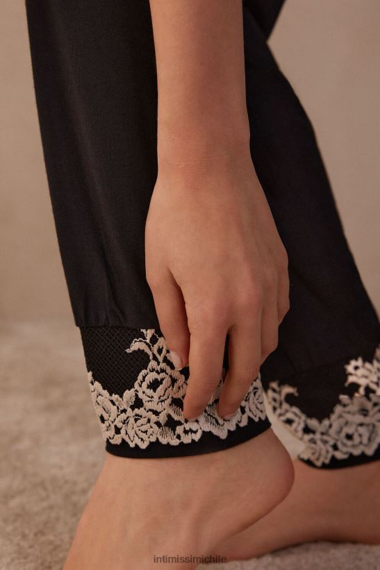 Intimissimi Pantalón largo de modal con puños y bonitas flores. mujer 9887-negro/marfil vestir L4BXFJ1655