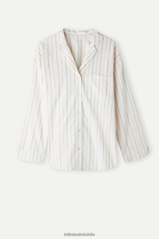 Intimissimi top suave de primavera con botones de manga larga mujer 225j-crudo beige/rayas rosas vestir L4BXFJ1553
