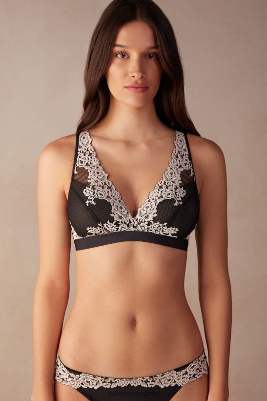 Intimissimi sujetador triangular lara flores bonitas mujer 9887-negro/marfil ropa interior L4BXFJ803
