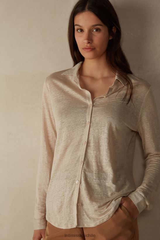 Intimissimi camisa de lino de manga larga mujer 913i-cuerda beige vestir L4BXFJ1294