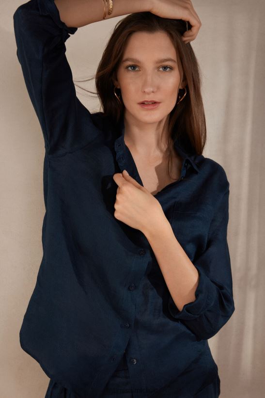 Intimissimi camisa de lino de tejido liso mujer 243j-azul marinero vestir L4BXFJ1300