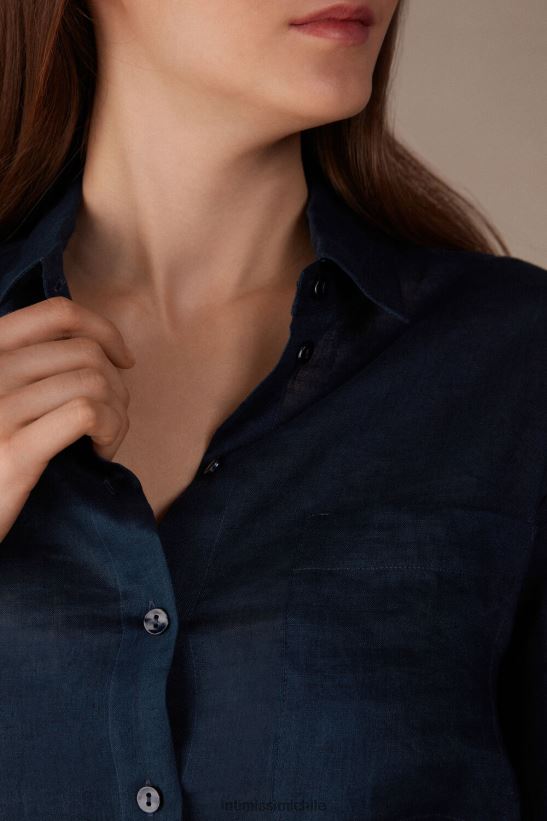 Intimissimi camisa de lino de tejido liso mujer 243j-azul marinero vestir L4BXFJ1300