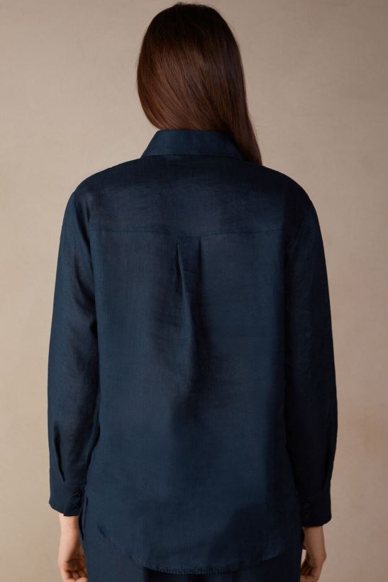 Intimissimi camisa de lino de tejido liso mujer 243j-azul marinero vestir L4BXFJ1300