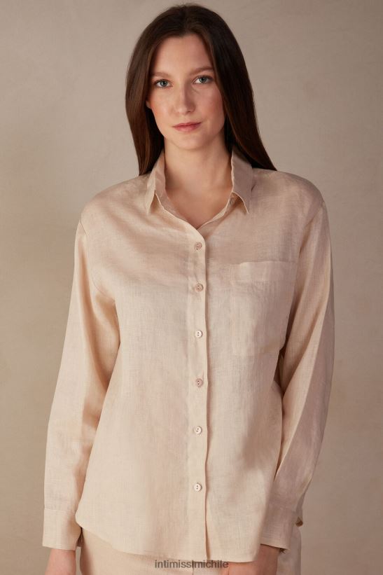 Intimissimi camisa de lino de tejido liso mujer 913i-cuerda beige vestir L4BXFJ1295