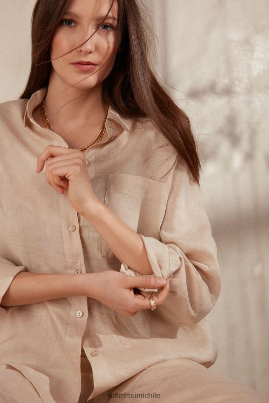 Intimissimi camisa de lino de tejido liso mujer 913i-cuerda beige vestir L4BXFJ1295