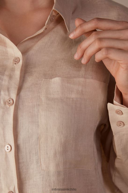 Intimissimi camisa de lino de tejido liso mujer 913i-cuerda beige vestir L4BXFJ1295