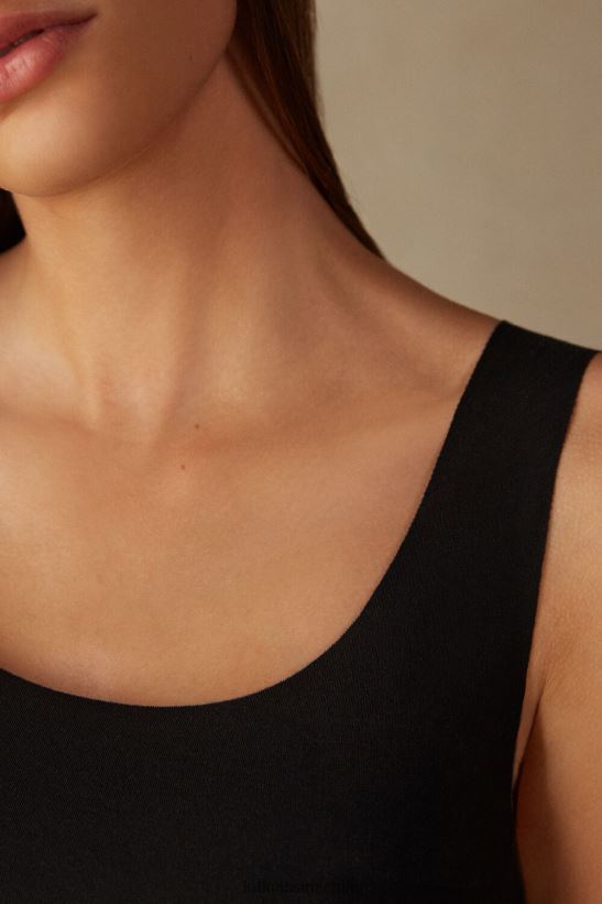 Intimissimi top sin mangas de algodón supima con cuello redondo y bordes sin rematar mujer 019-negro vestir L4BXFJ1466