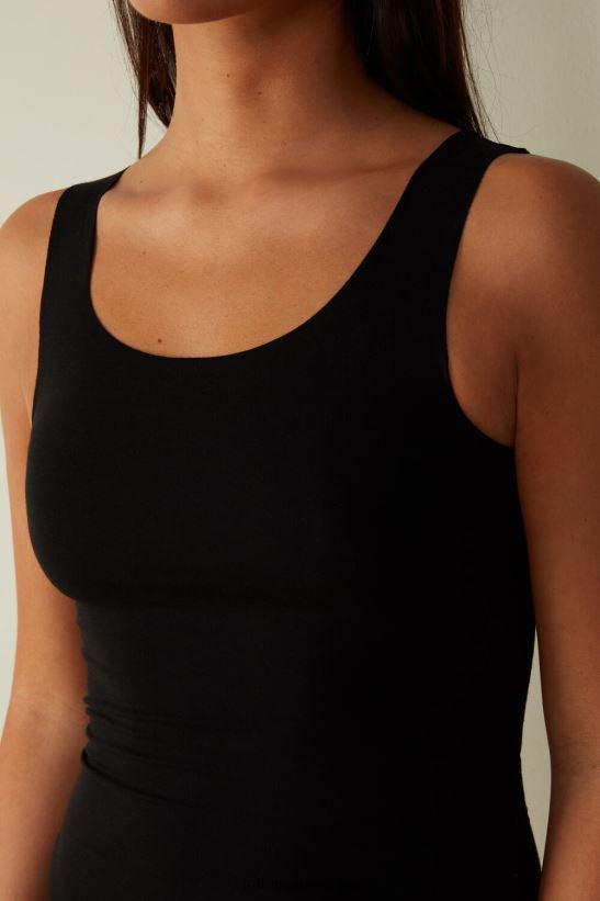 Intimissimi top sin mangas de algodón supima con cuello redondo y bordes sin rematar mujer 019-negro vestir L4BXFJ1466