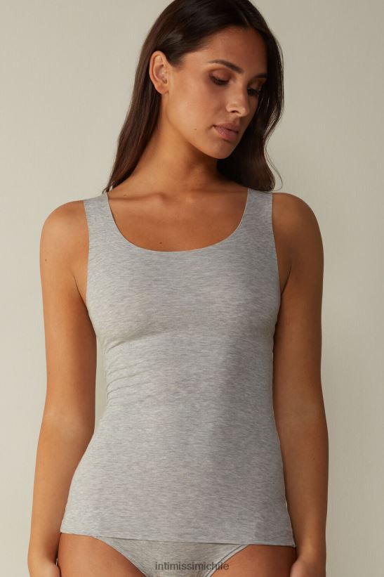 Intimissimi top sin mangas de algodón supima con cuello redondo y bordes sin rematar mujer 031-mezcla gris claro vestir L4BXFJ1414