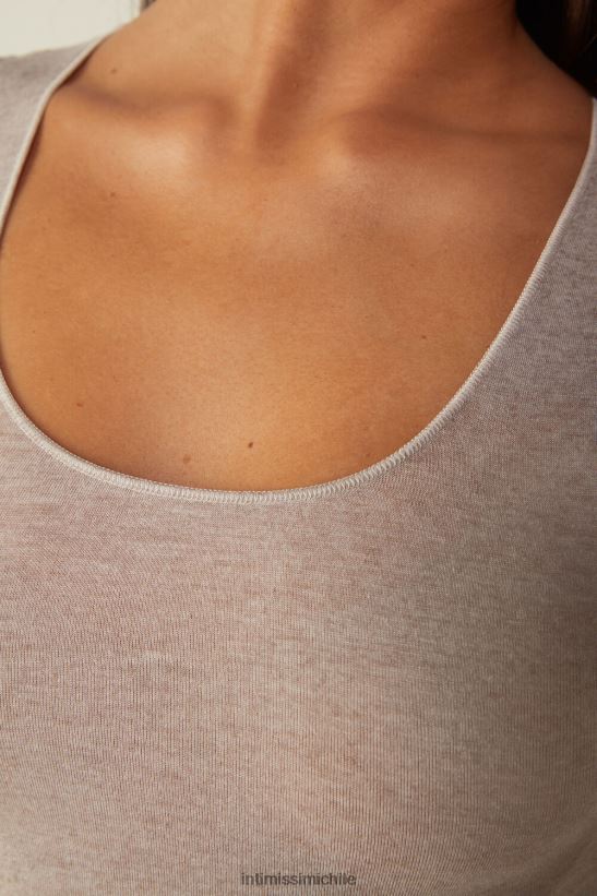Intimissimi top ultraligero de cachemira y modal con hombros anchos mujer 7525-concha beige melange vestir L4BXFJ1449