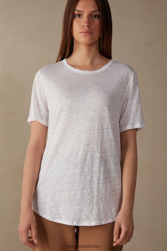 Intimissimi camisa de lino de manga corta mujer 001-blanco vestir L4BXFJ1313