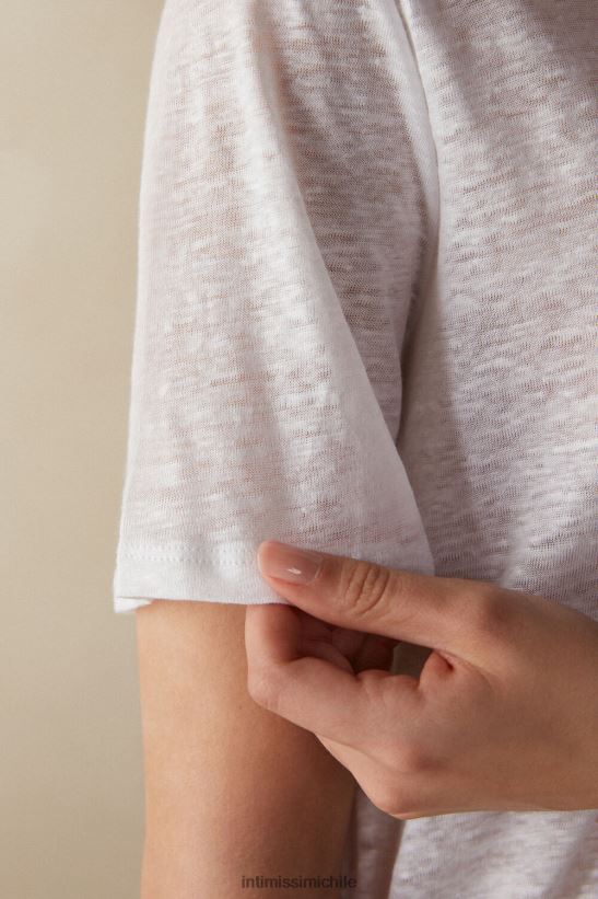Intimissimi camisa de lino de manga corta mujer 001-blanco vestir L4BXFJ1313