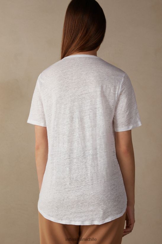 Intimissimi camisa de lino de manga corta mujer 001-blanco vestir L4BXFJ1313