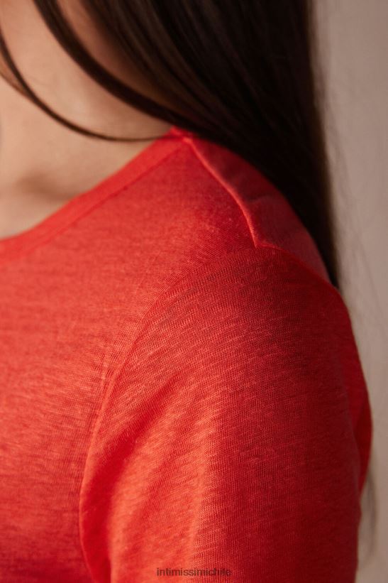 Intimissimi camisa de lino de manga corta mujer 219j-llama escarlata vestir L4BXFJ1305