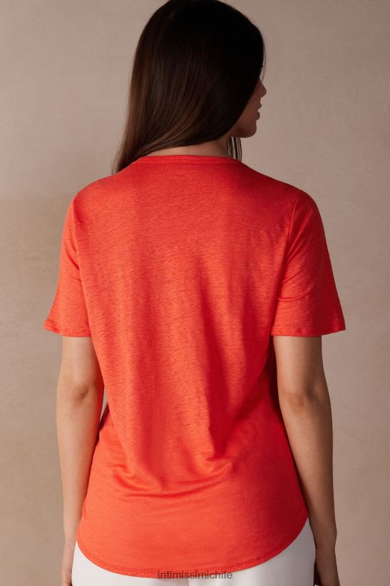 Intimissimi camisa de lino de manga corta mujer 219j-llama escarlata vestir L4BXFJ1305