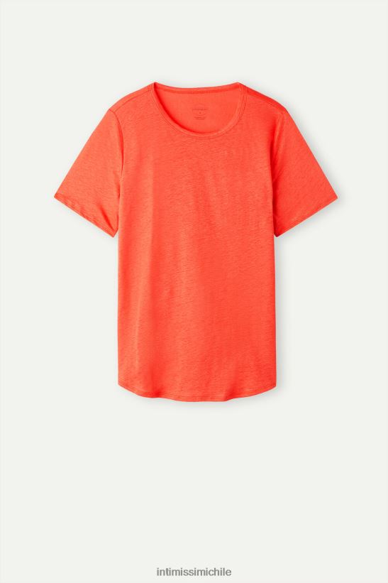 Intimissimi camisa de lino de manga corta mujer 219j-llama escarlata vestir L4BXFJ1305