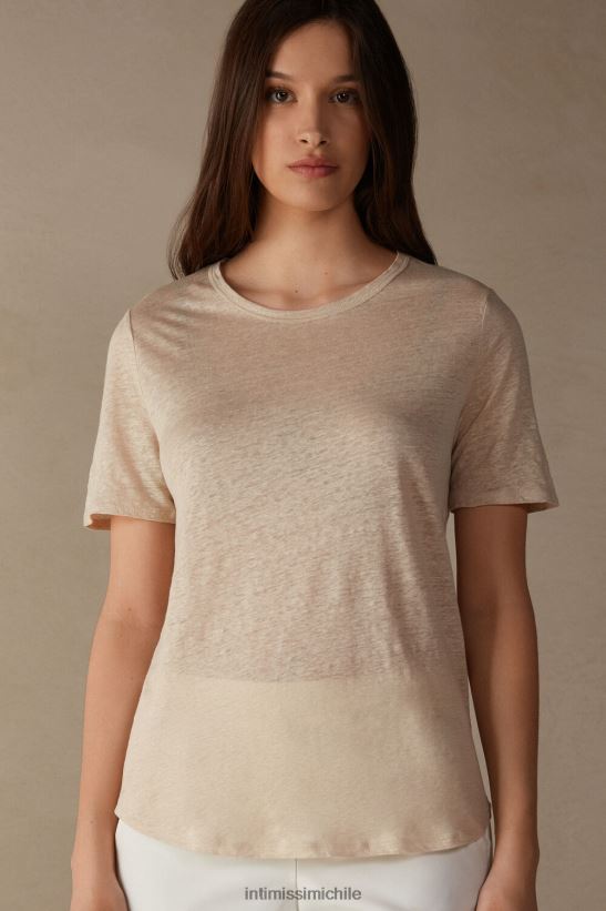 Intimissimi camisa de lino de manga corta mujer 913i-cuerda beige vestir L4BXFJ1296
