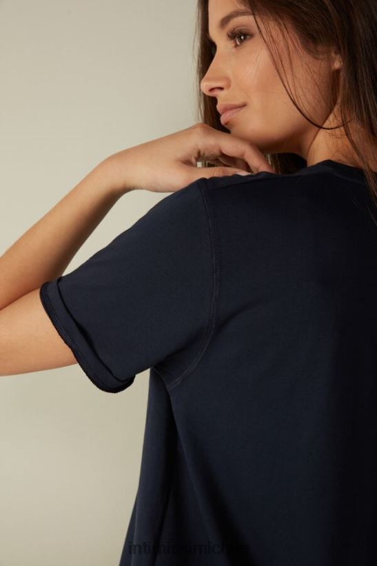 Intimissimi top de algodón supima de manga corta mujer 1467-azul intenso vestir L4BXFJ1418