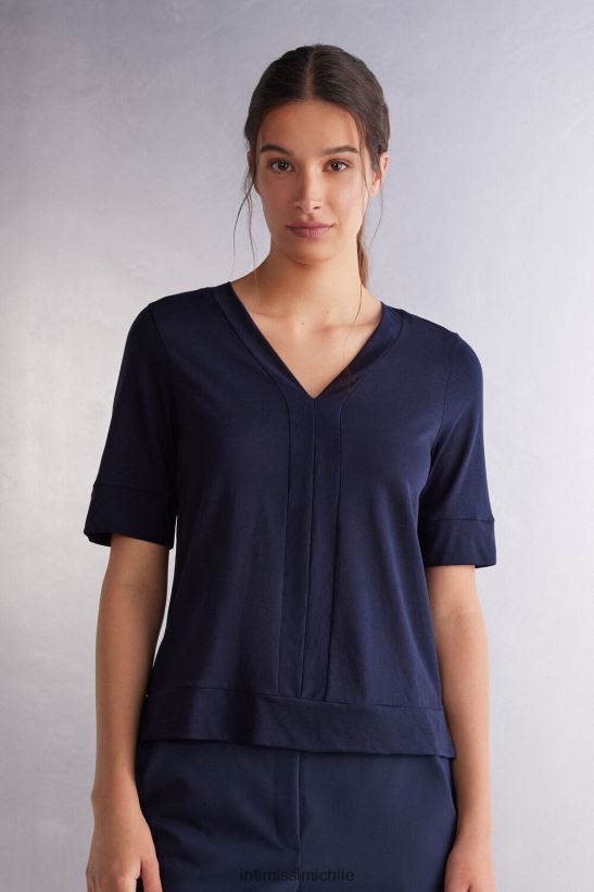 Intimissimi top de algodón supima ultrafresco con cuello en v y manga corta mujer 1467-azul intenso vestir L4BXFJ1278