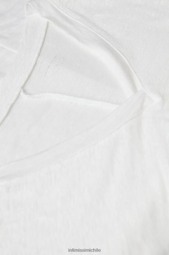 Intimissimi top de lino de manga corta con cuello en v mujer 001-blanco vestir L4BXFJ1314