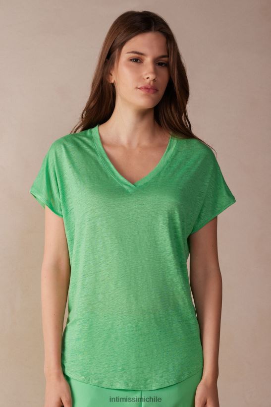 Intimissimi top de lino de manga corta con cuello en v mujer 218j-manzana menta vestir L4BXFJ1310