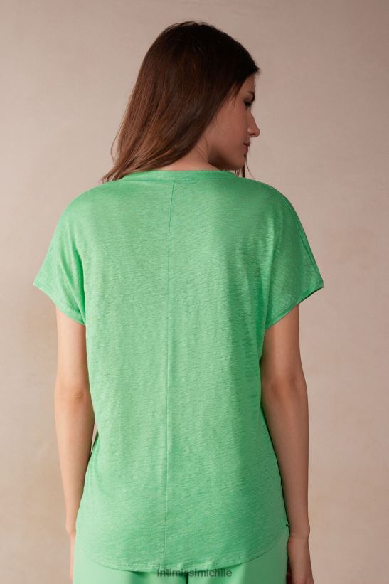 Intimissimi top de lino de manga corta con cuello en v mujer 218j-manzana menta vestir L4BXFJ1310