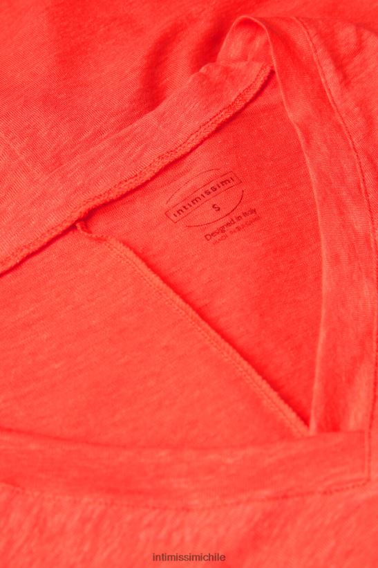Intimissimi top de lino de manga corta con cuello en v mujer 219j-llama escarlata vestir L4BXFJ1306