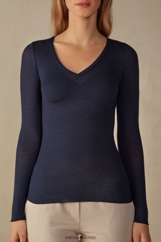 Intimissimi Top de modal ultraligero con cuello en V de cachemira mujer 1467-azul intenso vestir L4BXFJ1348