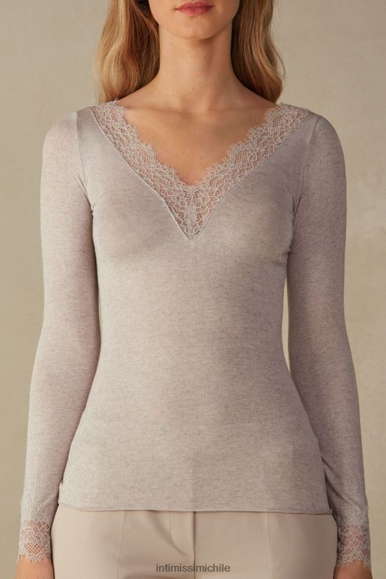 Intimissimi camisa larga ultraligera de modal cashmere encaje mujer 7525-concha beige melange vestir L4BXFJ1343