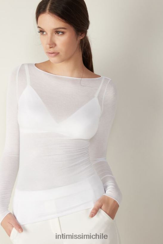 Intimissimi jersey ultraligero de cachemir y modal con cuello barco mujer 001-blanco vestir L4BXFJ1407